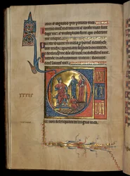 Ms 322 f.41v, Salmo 38, inicial D, Julgamento de Salomão, ilustração do &39;De Brailes Psalter&39;, c.1250